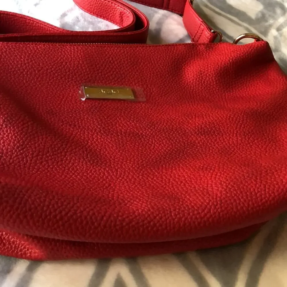 BCBG Paris Red & Gold Hardware Faux Leather Small Shoulder Bag